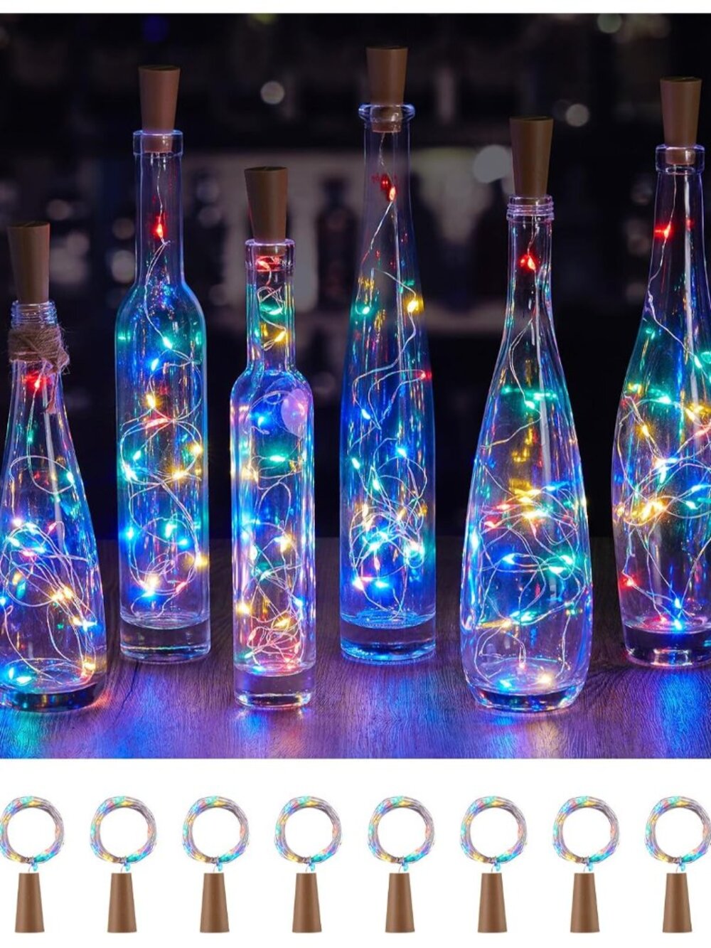 10 Pack Wine Bottle Lights with Cork, Multicolor